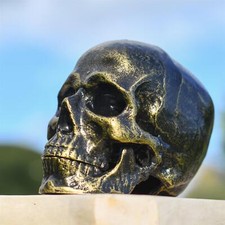 Antique Gold and Black Cast Aluminium Skull Ornament