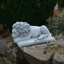 Lion lying straight stone figure H.20 cm 43 x 20 cm 18 kg white concrete fros...