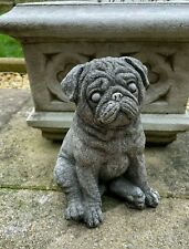 Sitting Pug Stone Statue |Outdoor Stone Puppy Dog Bulldog Animal Garden Ornament
