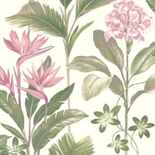 Belgravia Oliana Floral Tropical Palm Leaves Flowers Wallpaper - Green/Pink 8495