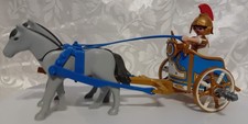 Pre-owned Playmobil Roman Charriot with Figure Soldier and 2 Horses Free Postage