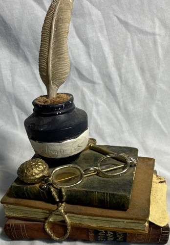 Vintage inkwell with feather - vintage,