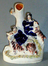 Rare Antique Staffordshire Flatback Boy & Girl with Goats Spill Vase, c1850
