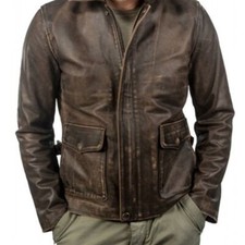 Handmade Indiana jones style Mens Premium Brown Leather leder Jacket vintage