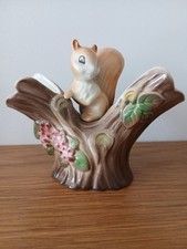 Rare Vintage Hornsea Pottery Fauna Twin bud Vase Squirrel on Tree Trunk no.14