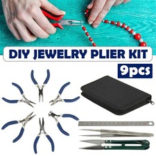 9pcs Jewellery Making Findings Beads Pliers Craft Tool Set Wire Cutters Kit