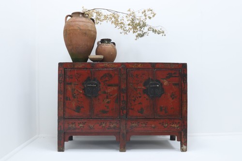 Red lacquer chinese sideboard - chinese,