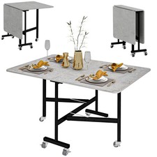 HOMCOM Drop Leaf Table with Wheels Folding Dining Table for Small Spaces, Grey
