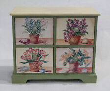 FLORAL DECOR 4 DRAWER SMALL WOOD ACCENT CABINET CHEST GARDEN GREEN SHABBY CHIC