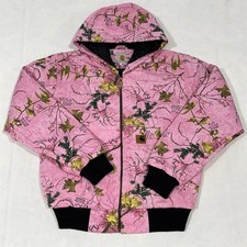 REWORK CARHARTT / REALTREE Pink Cotton Hooded Zip-Up Jacket - UNISEX Size LARGE