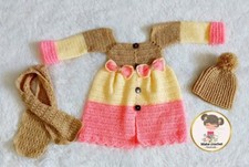 New born Baby Girl Long Sleeve Crochet Soft Wool knitting Frock Shawl Hat Dress