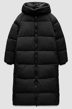 ZARA Coat Puffer Water and Wind Protection Hooded Long Anorak Coat Black size L