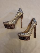Kandee Gold And Bronze Sequin High Heel Shoes With Glitter Solez Size 38 NEW