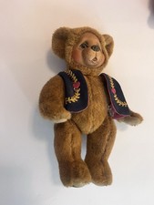 Merrythought Brown Plush Bear w/ Molded Face & Vest Made in England