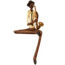 Brown & Yellow Resin Sitting Jazz Saxophonist Musician Sculpture Figurine 38cm
