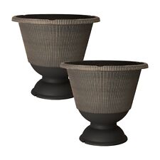 2Pc Plastic Round Brown Urn Plant Pot 34cm Outdoor 9.5L Garden Patio Planter