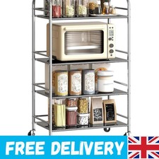 4 Tier Stainless Steel Storage Trolley with Adjustable Shelves Serving Trolley