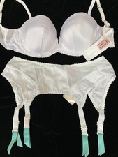 Agent Provocateur 34C bra & suspender retro nurse white aqua NEW strapless
