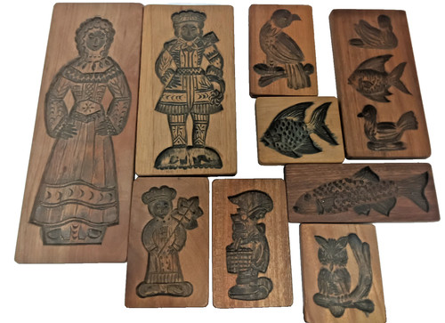 Carved wooden cookie mould - wooden,