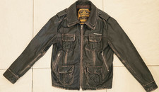 SUPERDRY Jacket Mens Large Brown Leather Biker Racer Motorcycle Full Zip Heavy