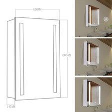 Anti Fog Mirror Cabinet Bathroom Wall Unit with LED Light Touch Sensor Demister