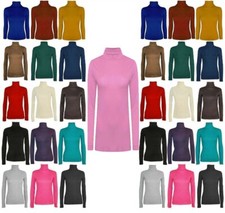 WOMENS POLO NECK TOP STRETCH LADIES LONG SLEEVE TURTLE NECK TOP JUMPER 8-26