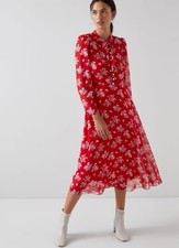 LK Bennett Red Floral Print Silk Dress Size 12 UK