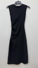 Zara Dress Womens Small Black Ribbed Sleeveless Side Ruched Draped Knit Midi