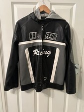 Vintage No Fear Racing Faux Leather Jacket (Size Medium 13)