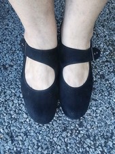 Ara Mary Jane Heels Size 7 UK H Women Black Suede Patent Leather Touch Strap