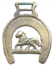 Vintage Brass Horse Saddle Harness Medallion Ornament ''Horseshoe & Horse''