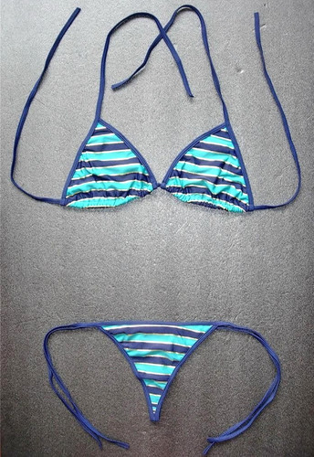 Blue striped micro - bikini, set