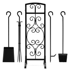 5-Piece Fire Tool Set Wrought Iron Fireplace Accessories with Stand Black