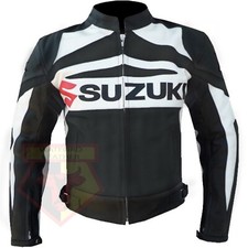 BLACK SUZUKI GSX Protective Biker Jacket Thick Cowhide Leather MOTORBIKE Wear