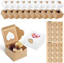 20 Pcs Individual Cupcake Boxes 4 Inch Brown/White Small Cake Boxes with Heart 