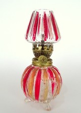 Vintage Glass Striped Pixie Nursery Mini Oil Lamp Working