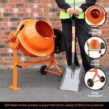 Electric Cement Mixer 70 Litre 250W Portable Concrete Mortar Mixing Machine 240V