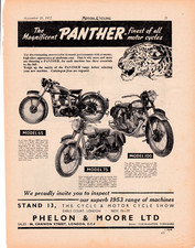 PANTHER Motorcycle Vintage Magazine Advert / Print 1952 Size 205mm x 270mm