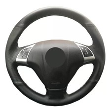 ORIGINAL FIAT GRANDE PUNTO LEATHER STEERING WHEEL COVERS FROM 2005 ONWARDS BL...