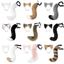 Faux Fur Fox Wolf Ears Headband Furry Long Tail Anime Cosplay Halloween Costume