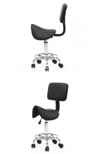 Black saddle salon stool - black, with
