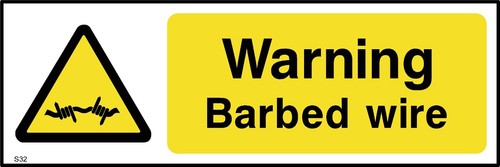 Warning barbed wire sign - wire,