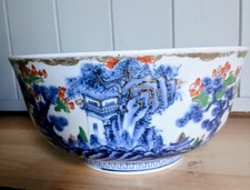 Chinese 19th C. Bowl Dragons hand painted antique 4" high 8.5" diameter 