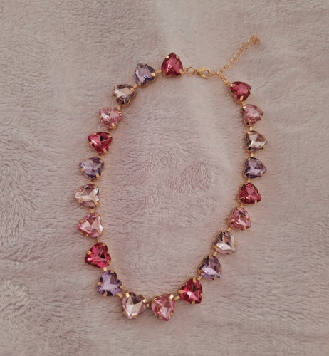 Gold tone heart pink purple - tone,