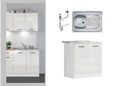 Kitchen Sink Unit with Sink 800mm Under Sink Cabinet White Chalk Gloss Junona