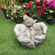 Bird In Hand Stone Cast Concrete Garden Bird Bath Feeder UK Handmade DGS Statues