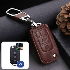 FOB leather key cover case for VW Volkswagen, Skoda, seat key, brown