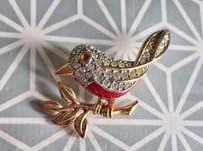 Costume Robin Brooch with Red