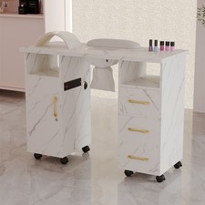 Manicure Table Nail Desk Nail Tech Table Station with Hand Pillow 8 Wheels UK
