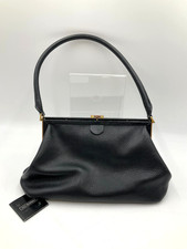 Lulu Guinness tote handbag grainy black leather Lips clip closure A1